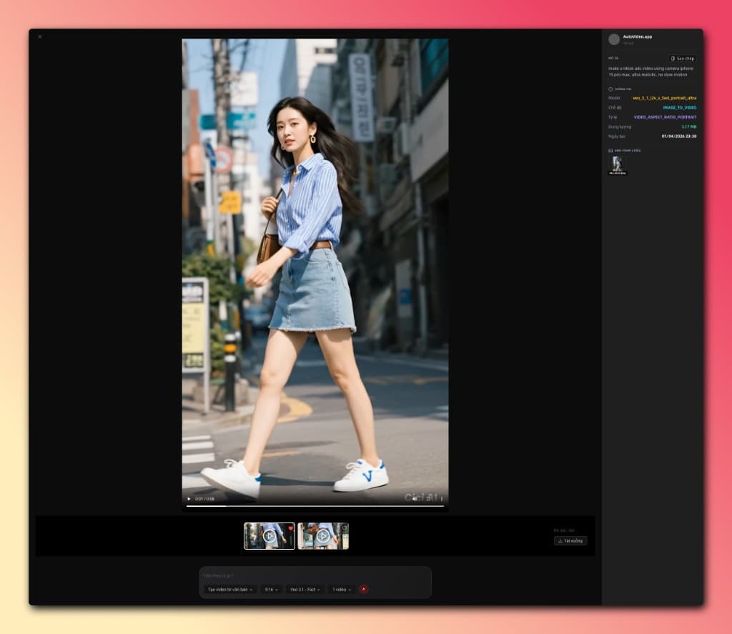 Video Generation — Veo 3.1, lưới clip và preset